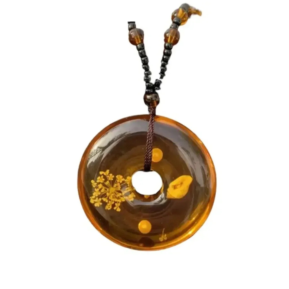 Amber Beeswax‎ Resin Pendant Necklace Beaded Chain